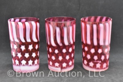 (3) Fenton cranberry opalescent Stars and Stripes tumblers - 3