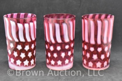 (3) Fenton cranberry opalescent Stars and Stripes tumblers - 4