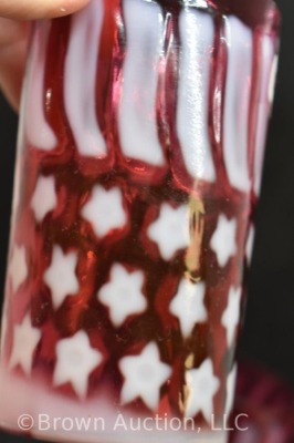 (3) Fenton cranberry opalescent Stars and Stripes tumblers - 5