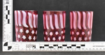 (3) Fenton cranberry opalescent Stars and Stripes tumblers - 10