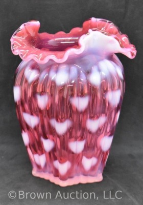 Fenton Cranberry opalescent Hearts vase - 4