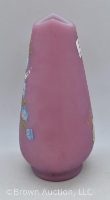 Fenton Rose Quartz 4.75" vase with handpainted blue Morning Glories - 2