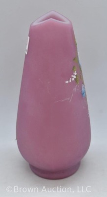 Fenton Rose Quartz 4.75" vase with handpainted blue Morning Glories - 4