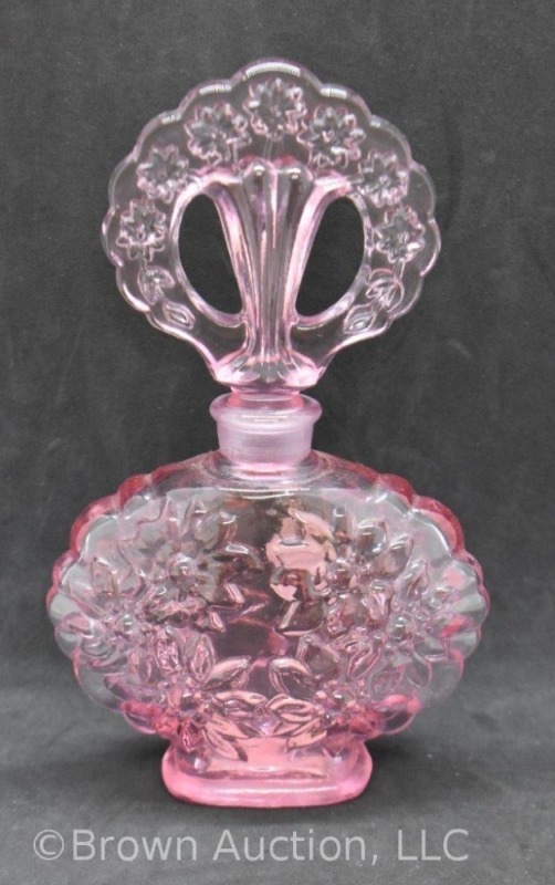 Fenton 6.5" perfume bottle with embossed floral design, lt. lavender