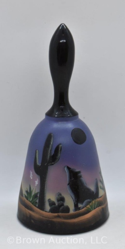 Fenton designer bell featuring howling wolf/ cactus scene