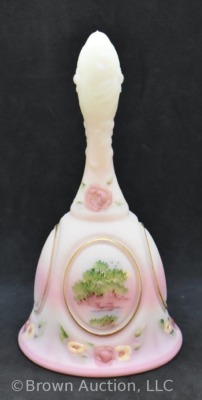 Fenton pink satin bell, landscape scene in medallion - 3