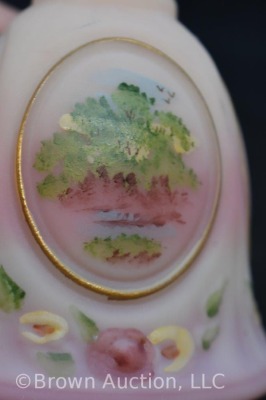 Fenton pink satin bell, landscape scene in medallion - 5