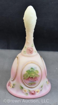 Fenton pink satin bell, landscape scene in medallion - 7