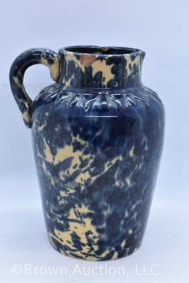 Blue Spongeware pottery pitcher, 6"t - 3