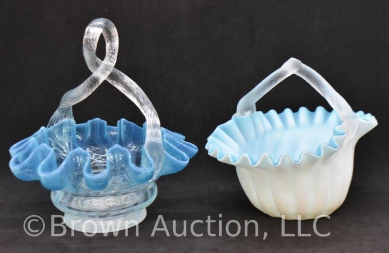 (2) Small Art Glass baskets, blue