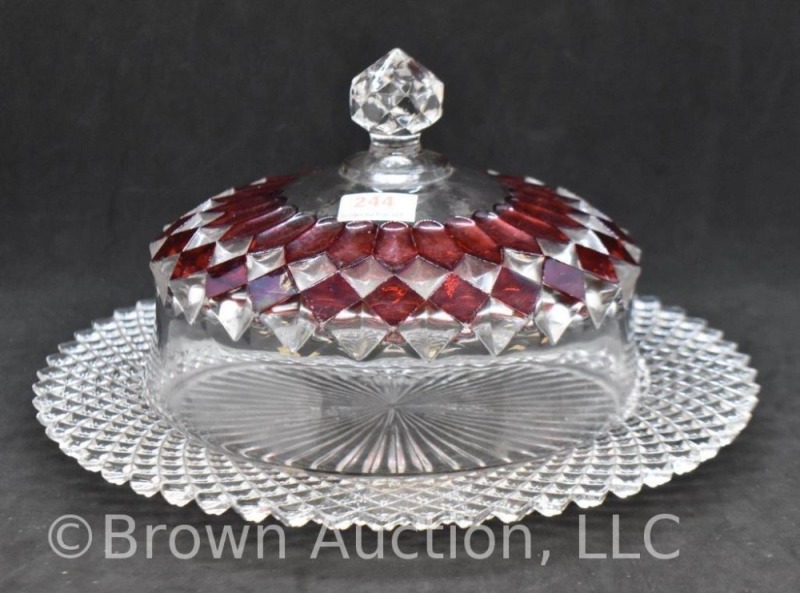 Ruby-stained 5"h cov. cheese dish