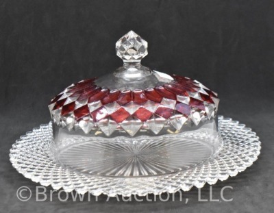 Ruby-stained 5"h cov. cheese dish - 4