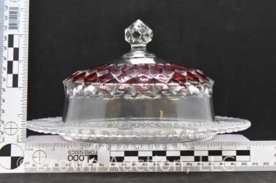 Ruby-stained 5"h cov. cheese dish - 7