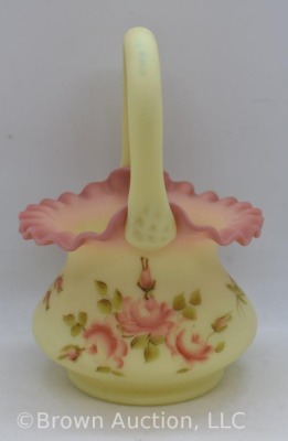 Fenton Burmese basket, handpainted pink roses