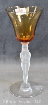 (8) Amber wine glasses with frosted nude stems, 6.5"h - 2