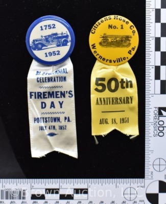 (2) Early 1950's Penn. firemen lapel pin back buttons and ribbons - 8