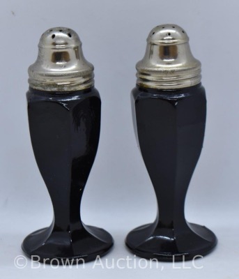 Art Deco black amy. hexagon salt and pepper set, 4.5"h - 2