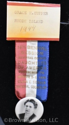 (2) 1940's photo ID badges and ribbons of National Council Daughters of America, Penn. and Maryland - 2