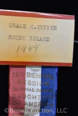 (2) 1940's photo ID badges and ribbons of National Council Daughters of America, Penn. and Maryland - 3