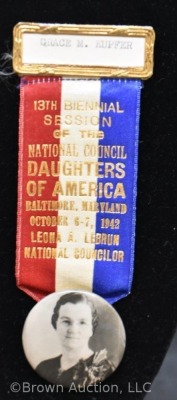 (2) 1940's photo ID badges and ribbons of National Council Daughters of America, Penn. and Maryland - 6