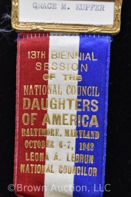 (2) 1940's photo ID badges and ribbons of National Council Daughters of America, Penn. and Maryland - 7