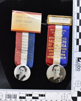 (2) 1940's photo ID badges and ribbons of National Council Daughters of America, Penn. and Maryland - 9