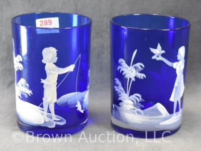 (2) Mary Gregory-style cobalt 4" tumblers