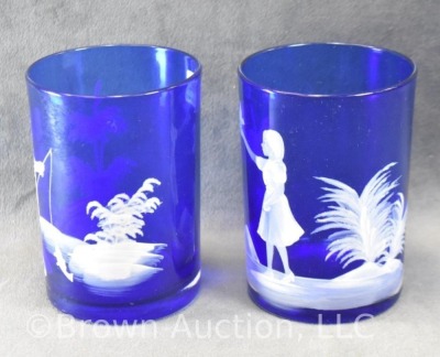 (2) Mary Gregory-style cobalt 4" tumblers - 2