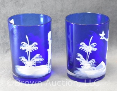 (2) Mary Gregory-style cobalt 4" tumblers - 4