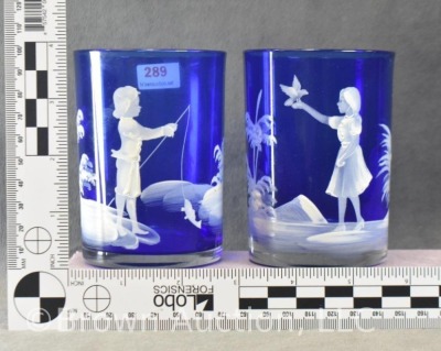 (2) Mary Gregory-style cobalt 4" tumblers - 6