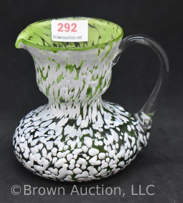 Apple green/ white spatter glass 3"h pitcher