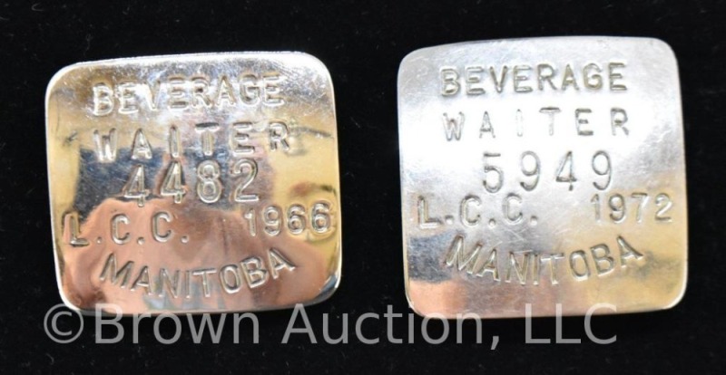 (2) Manitoba Beveral Waiter badges, 1966 and '72