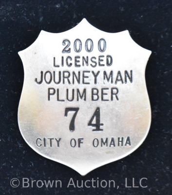 (2) City of Omaha Licensed Journeyman Plumber badges, 2000 and 2002 - 2