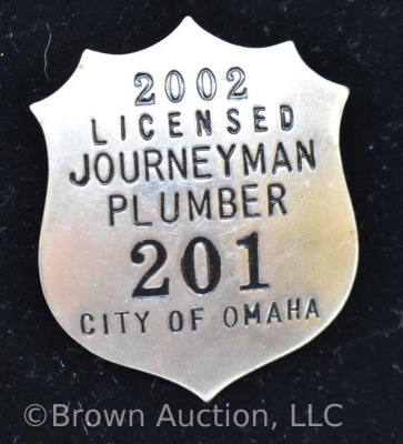 (2) City of Omaha Licensed Journeyman Plumber badges, 2000 and 2002 - 3