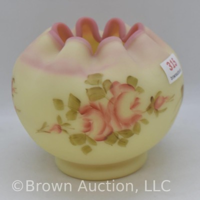 Fenton Burmese 3.5"h rose bowl, handpainted roses