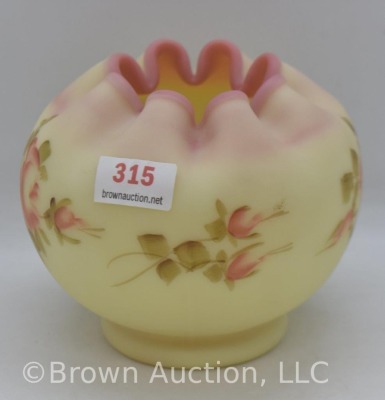 Fenton Burmese 3.5"h rose bowl, handpainted roses - 2