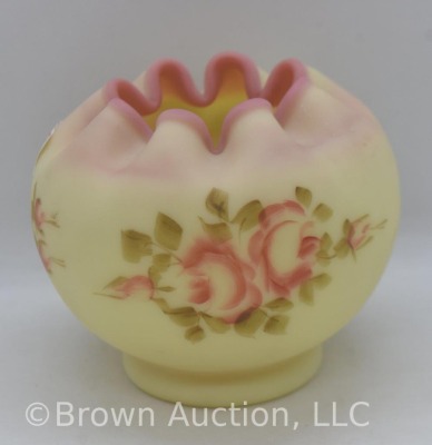 Fenton Burmese 3.5"h rose bowl, handpainted roses - 3