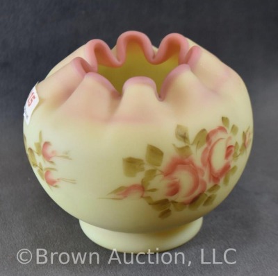 Fenton Burmese 3.5"h rose bowl, handpainted roses - 6