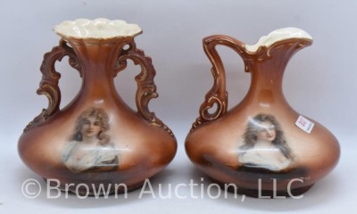 Mrkd. Austria 4.5" portrait vase and portrait ewer