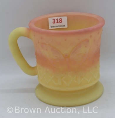 Fenton Burmese mug, embossed butterfly