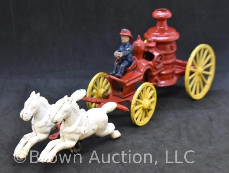 Cast Iron horse drawn fire wagon w/ driver
