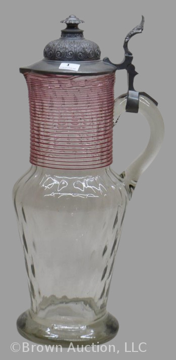 Victorian glass and pewter 15"h beer stein