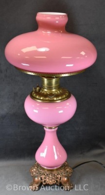 Victorian elec. pink Cased Glass table lamp, 25" tall - 2