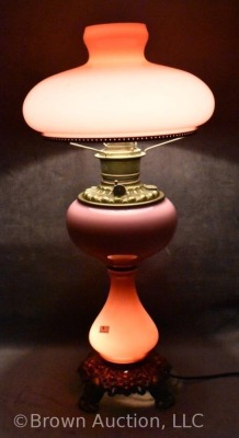 Victorian elec. pink Cased Glass table lamp, 25" tall - 3