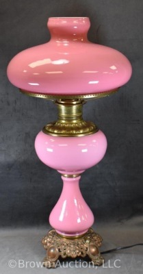 Victorian elec. pink Cased Glass table lamp, 25" tall - 4