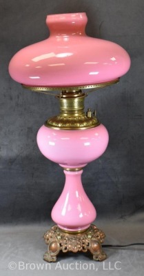 Victorian elec. pink Cased Glass table lamp, 25" tall - 5