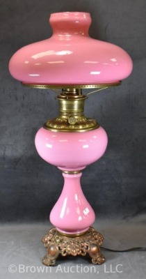 Victorian elec. pink Cased Glass table lamp, 25" tall - 6