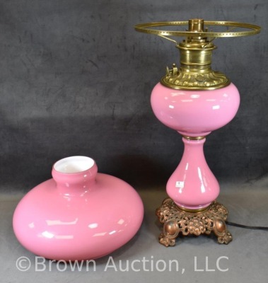 Victorian elec. pink Cased Glass table lamp, 25" tall - 7