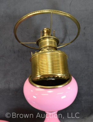 Victorian elec. pink Cased Glass table lamp, 25" tall - 8