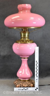 Victorian elec. pink Cased Glass table lamp, 25" tall - 14